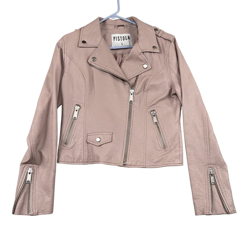 Pistola Moto Jacket Womens Small Pink Pleather Biker Bomber Asymmetrical